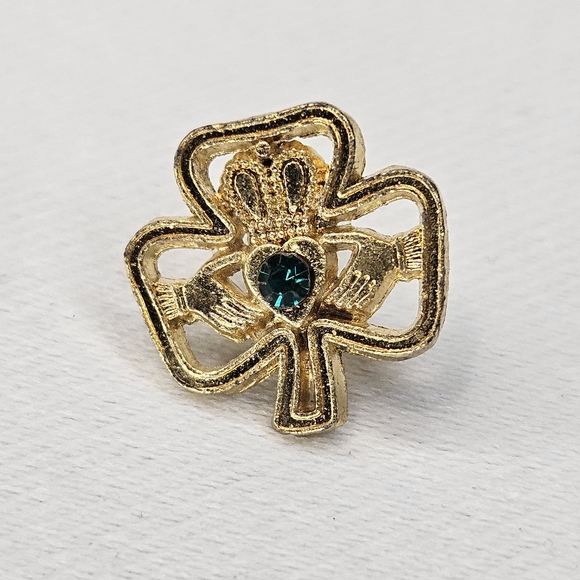 Oldstock Irish Celtic Claddagh Shamrock Lapel Pin - Picture 5 of 8